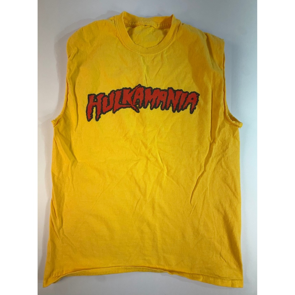 Hulkamania Hulk Hogan WWE Wrestling Muscle Tee Shirt Yellow Mens Large L